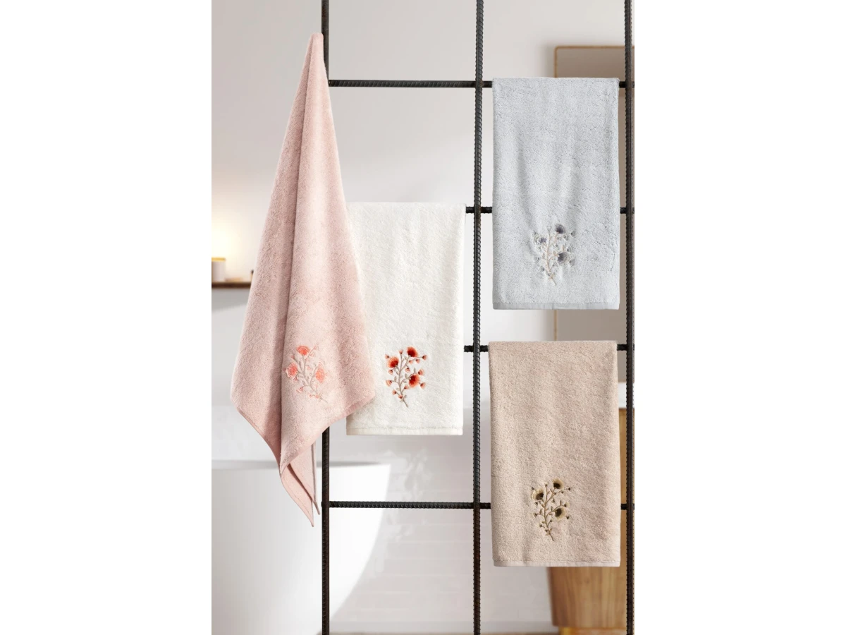 Tivoli Lisette - Комплект от 2 бамбукови кърпи за баня - Меки и бродирани - Комплект от 2 зестри