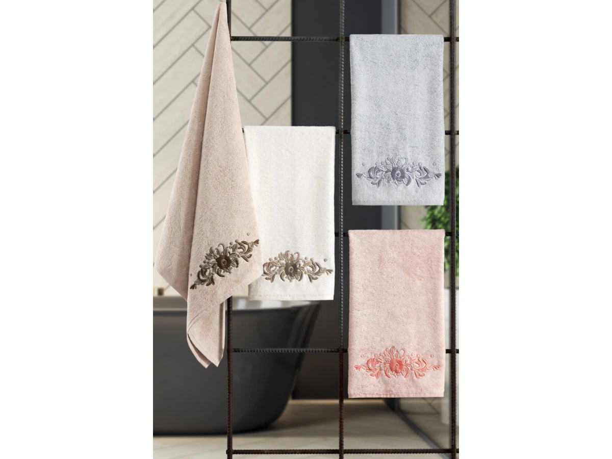 Tivoli Elise - Комплект от 2 бродирани кърпи за баня - Бамбук и мека кожа - Комплект от 2 зестри