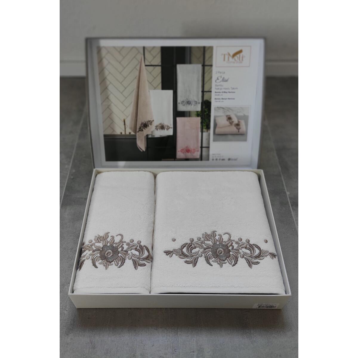 Tivoli Elise - Комплект от 2 бродирани кърпи за баня - Бамбук и мека кожа - Комплект от 2 зестри