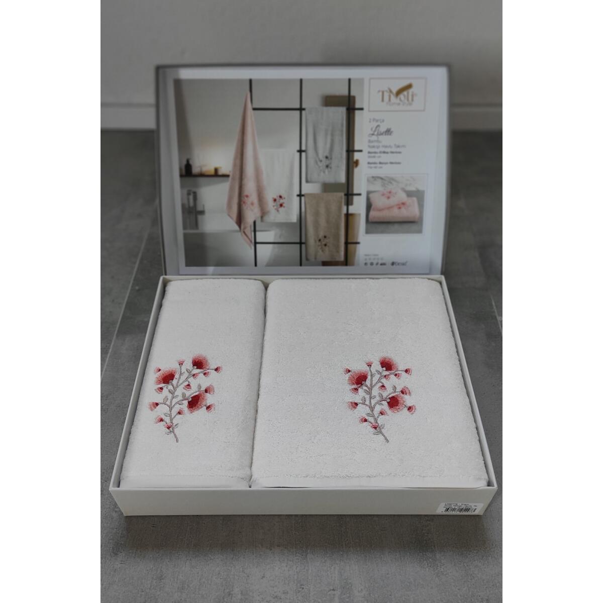 Tivoli Lisette - Комплект от 2 бамбукови кърпи за баня - Меки и бродирани - Комплект от 2 зестри