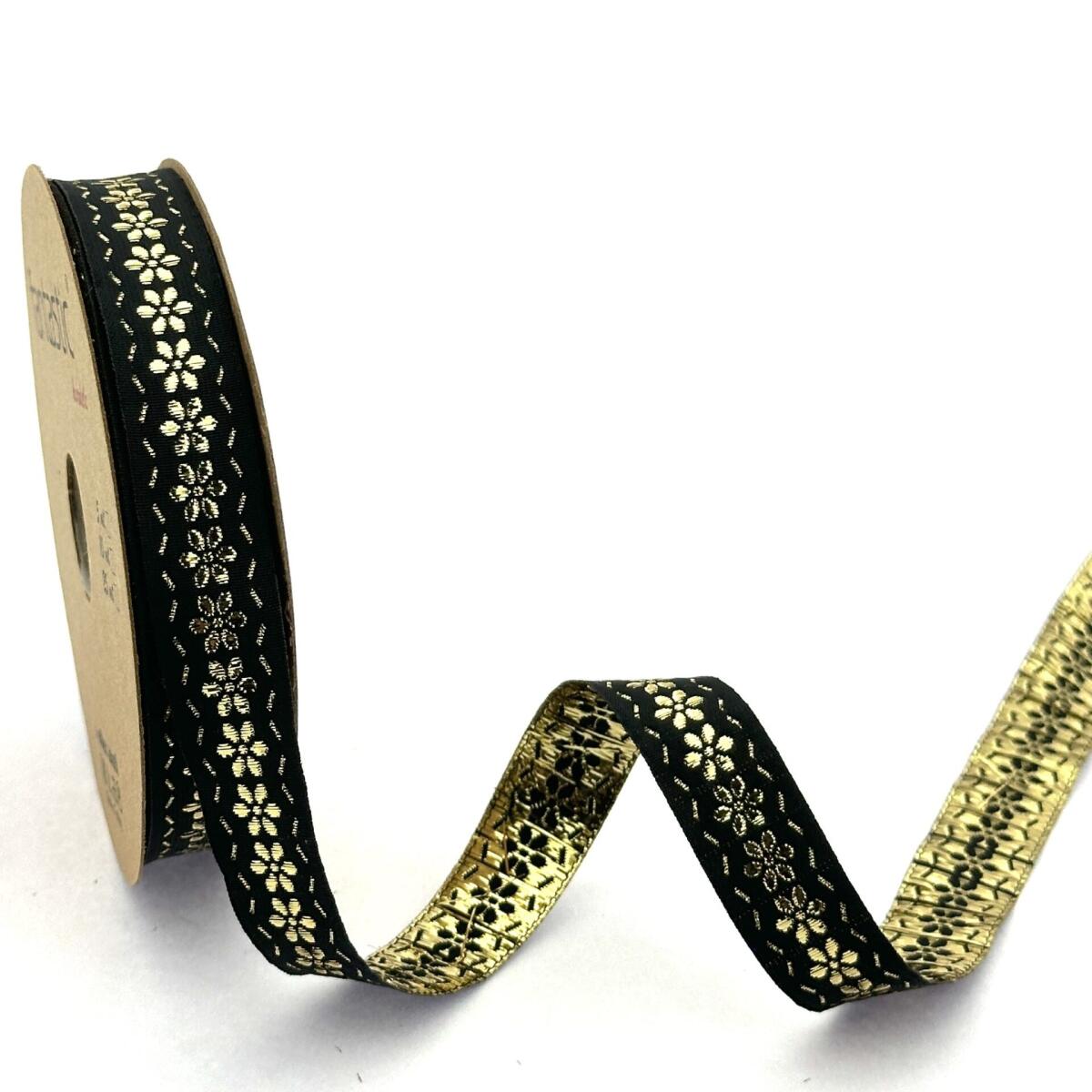 Декоративен ширит с цветни мотиви W-15001 SIM ЛЕНТА черно злато
