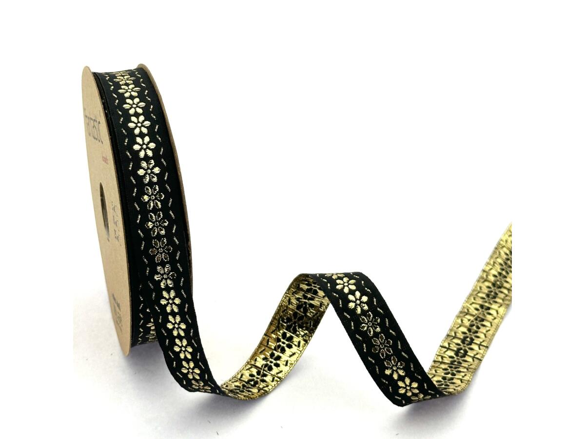 Декоративен ширит с цветни мотиви W-15001 SIM ЛЕНТА черно злато