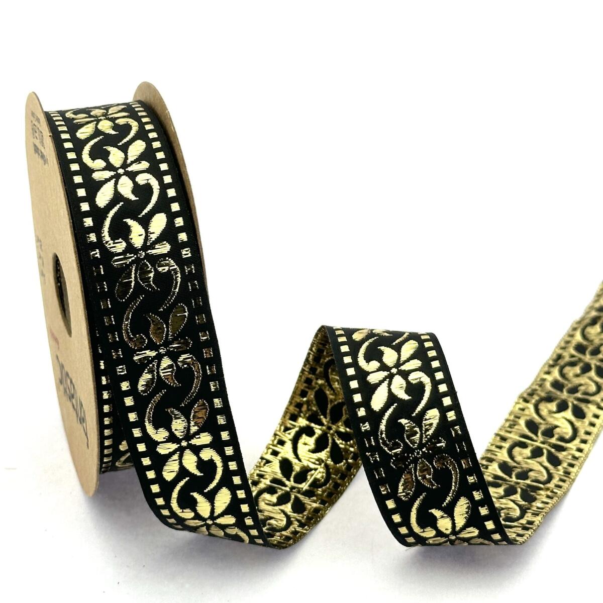Декоративен ширит с цветни мотиви W-25004 черно злато